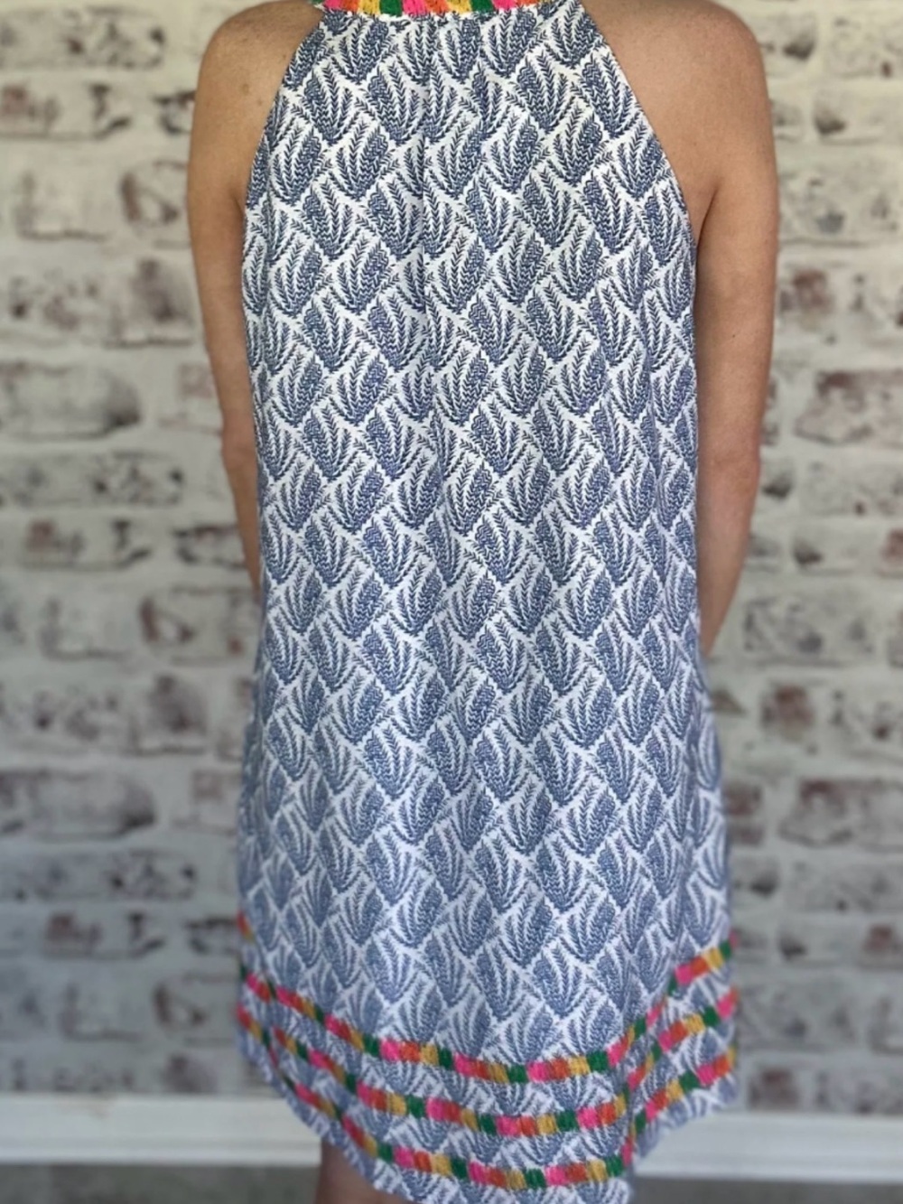 THML Blue & White Printed Halter Dress with Rainbow Embroidery - Picture 2 of 15